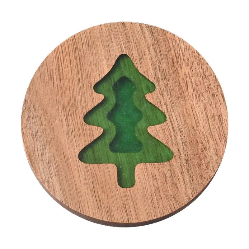 Tailai Natural Wood & Green Resin Coasters | Deer Head Silhouette Design | Heat-Resistant Drink Coasters for Home & Kitchen