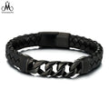 Wholesale Fashion Man Jewelry Custom Leather Cuff Stainless Steel Leather Wristbands Bracelet For Men
