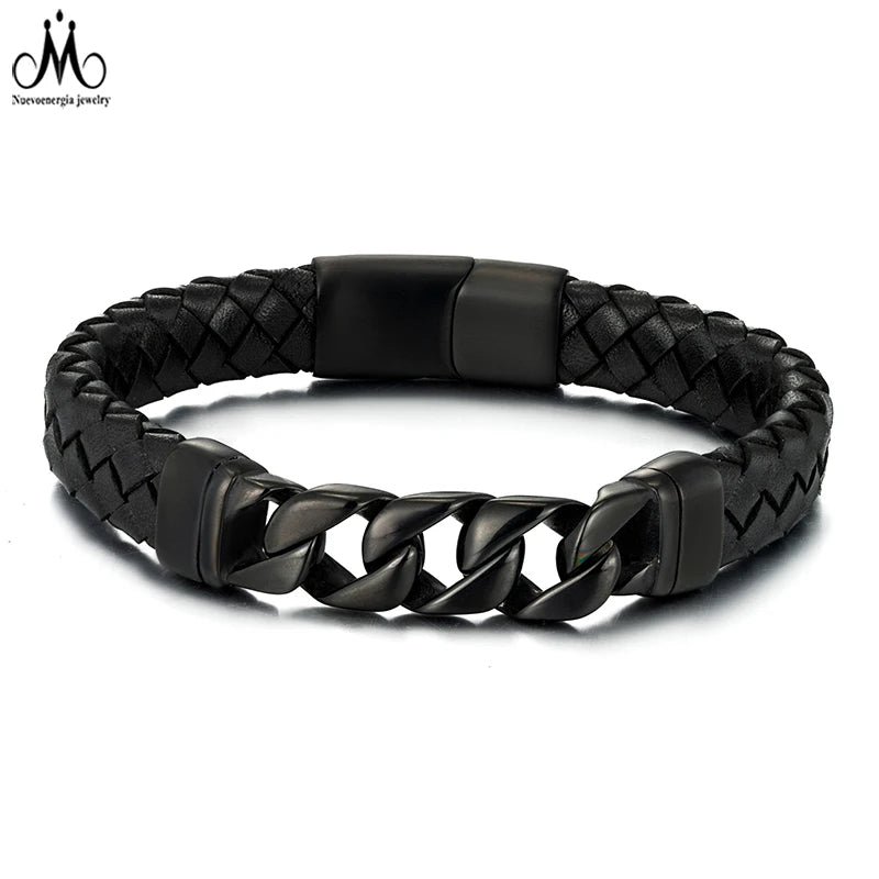 Wholesale Fashion Man Jewelry Custom Leather Cuff Stainless Steel Leather Wristbands Bracelet For Men