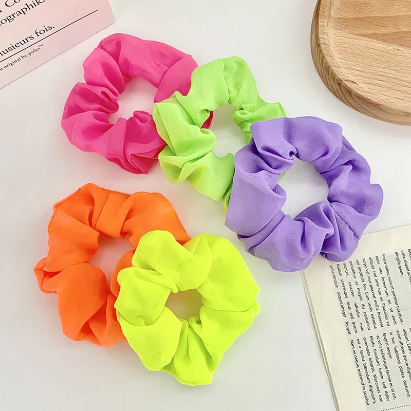 New Fluorescent Chiffon Headband Ponytail Large Headband No Damage to Hair Single Color Elastic Wholesale N2526