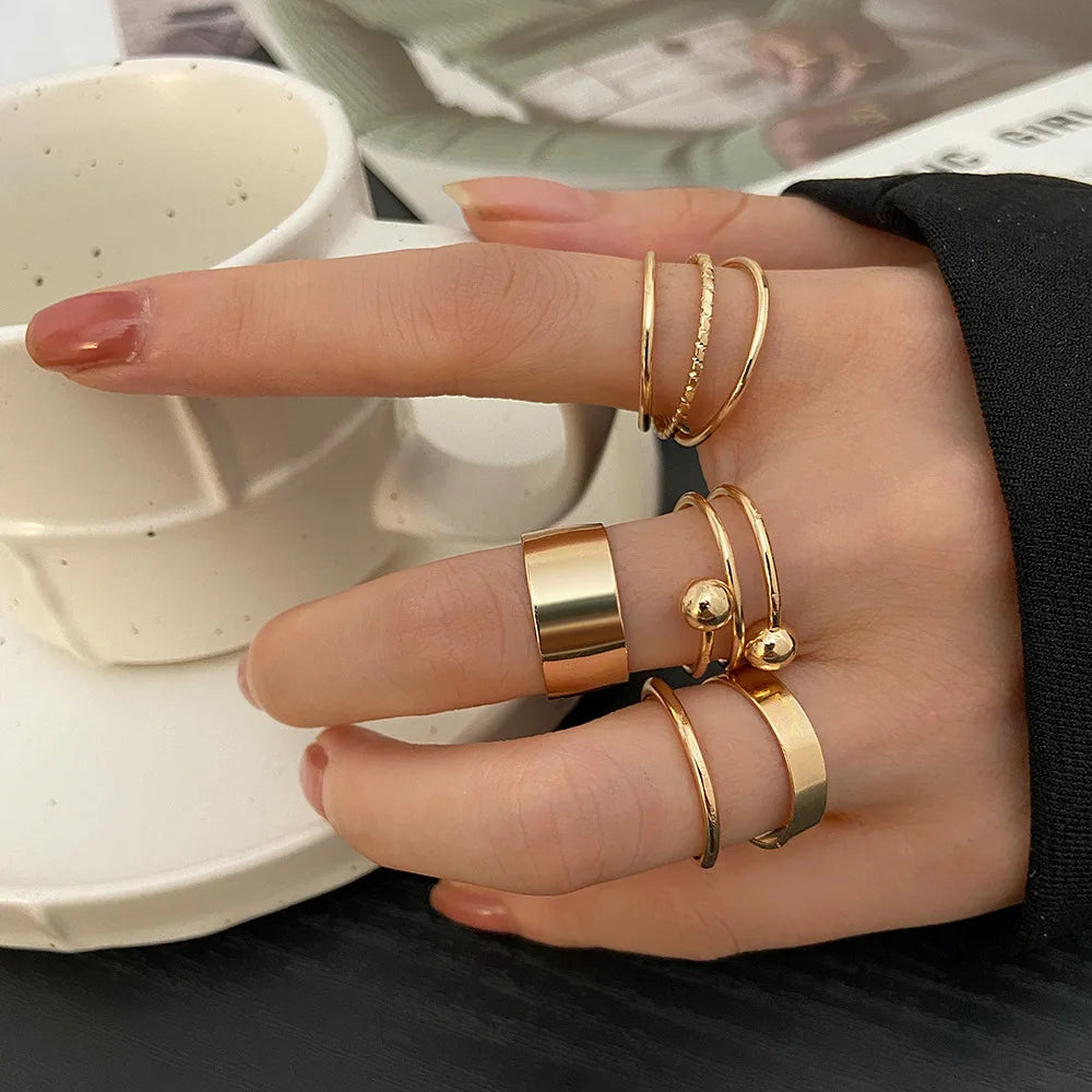 5pcs/set y2k Open Vintage Gold Open Rings Irregular Geometric Rings Knuckle Ring Set For Women Finger Jewelry