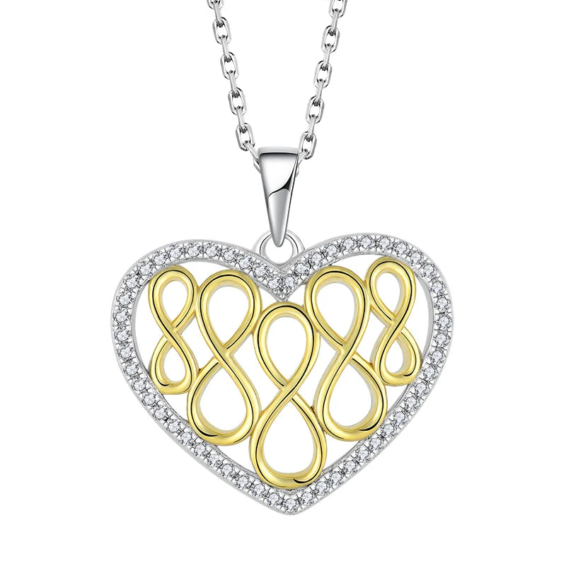2024 Hot Sell Heart Zircon Pendant Necklace Gold-Plated 8 Infinite Eight Heart Necklace Pendant Jewelry Girl North America