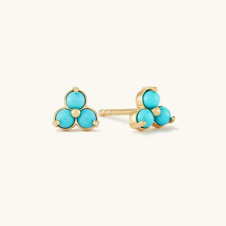 LOZRUNVE 925 Silver Jewelry Wholesale Gold Small Triple Turquoise Stud Earring