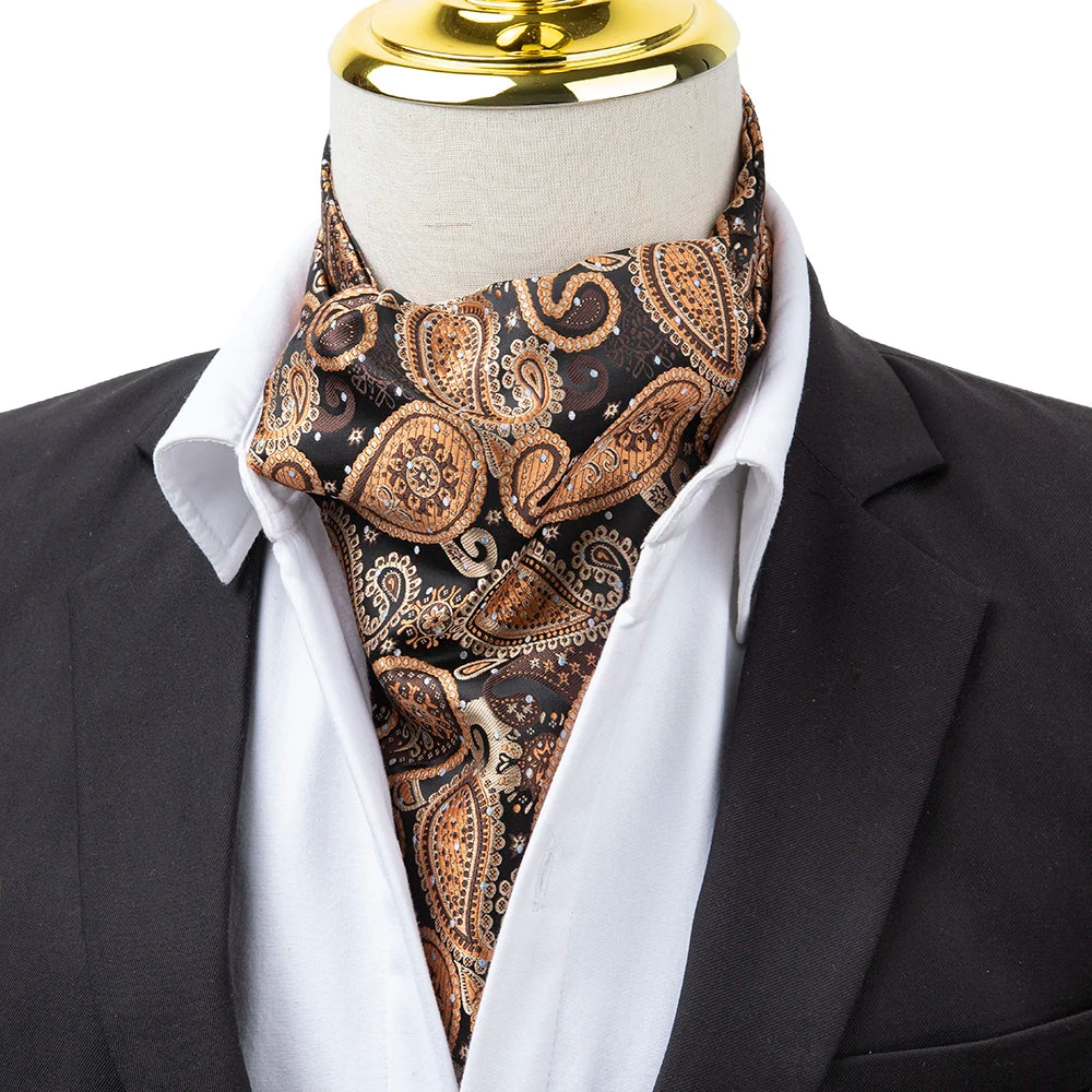 100% Microfiber Polyester Ascot Tie for Men Yellow and Blue Paisley Fashion Patterns in 2 Colors Adult Cravats Available