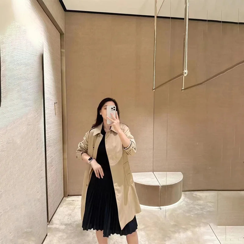 High Quality Women's ELEGANT Camouflage Zipper Thin Long-Style Trench Coat for Autumn Waterproof Outerwear 100% Cotton
