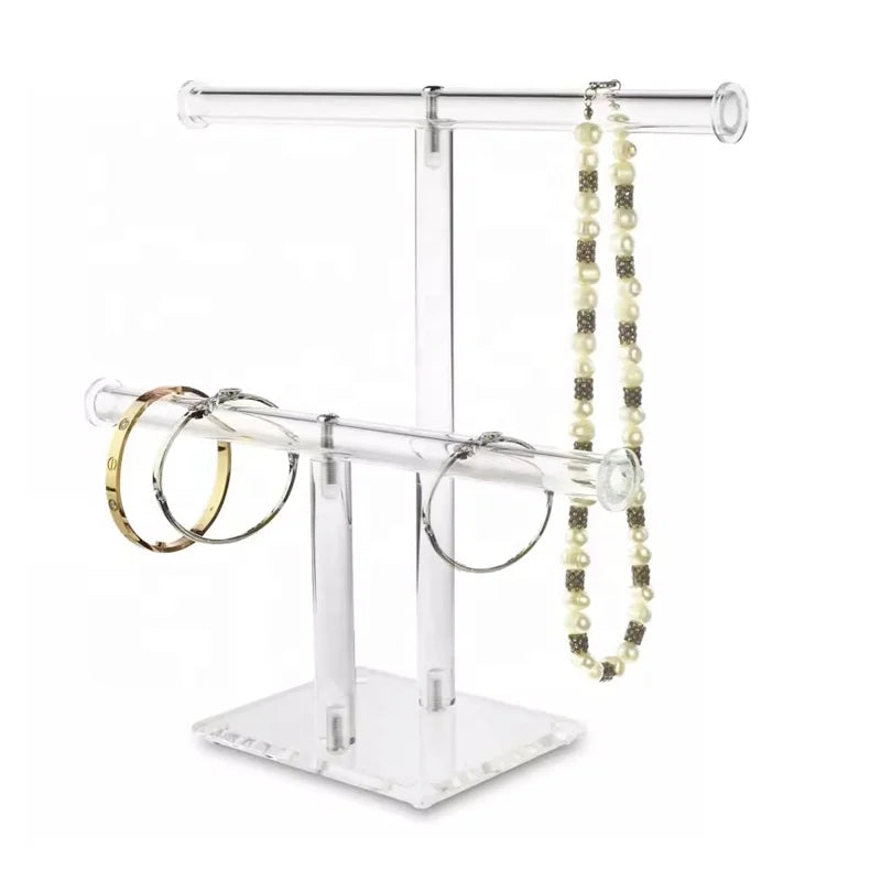 Modern 2-Tier Acrylic Jewelry Display Rack Foldable Lucite Stand Organizer for Bracelet Bangle Display Top Tabletop Display