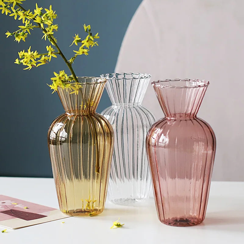 Modern Design Home Decor Blue Pink Special-Shaped Glass Flower Vase Good Price Wedding Accessory
