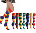 Womens Cotton Knit Colorful Stripe Rainbow Knee High Socks Tube Boot Rainbow Socks