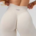 Premium 68 Nylon 32 Spandex  V-Back Seam Gym Yoga Biker Shorts High Waist Breathable Peach Hip Activewear Gym Leggings for Women