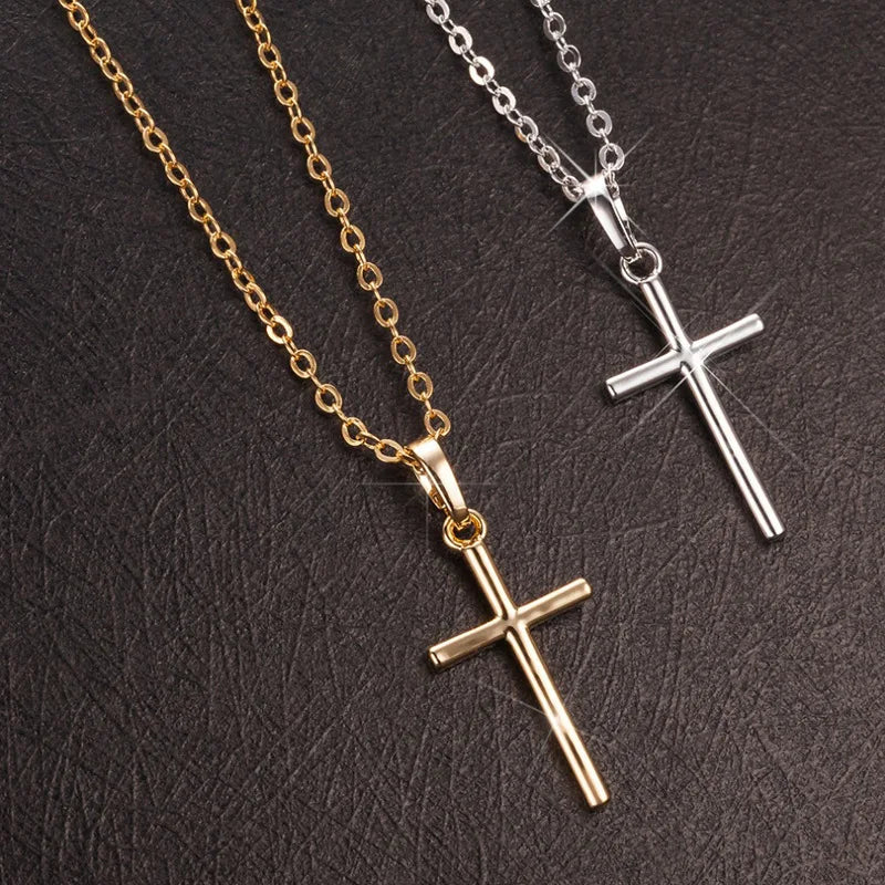Simple Fashion Cross Chain Necklace for Women Men Luxury Ladies Gold Jewelry Pendant Necklaces Crucifix Christian Ornament Gifts