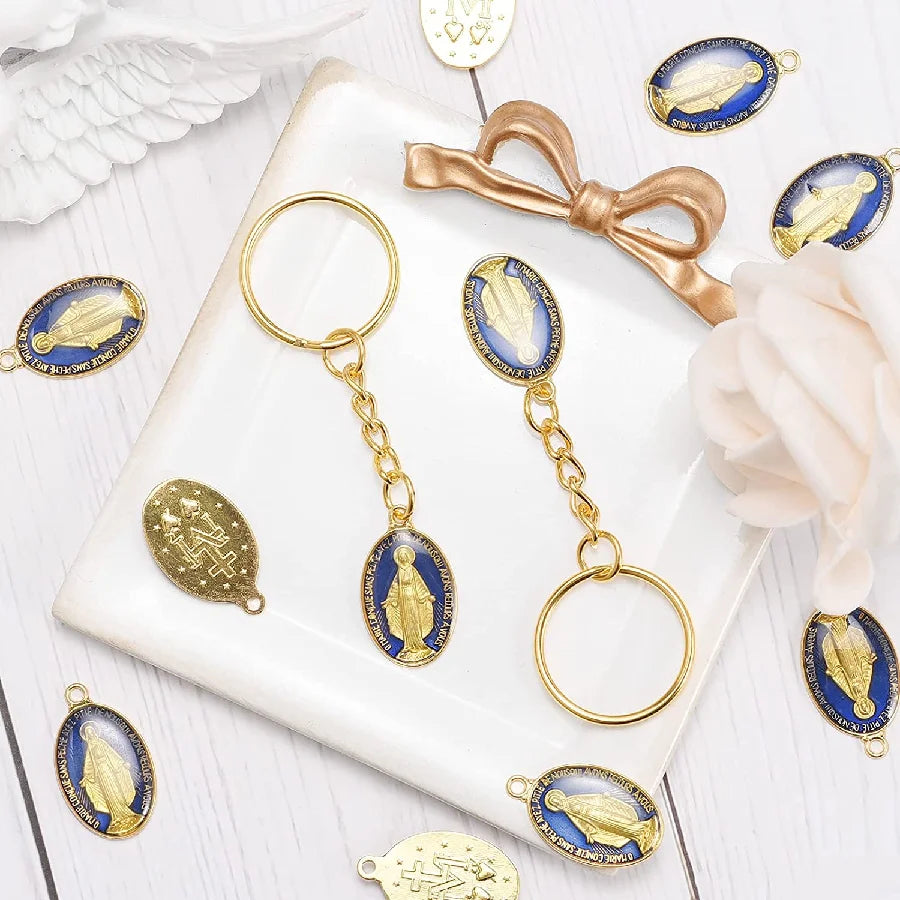 30Pcs Gold Plated Enamel Charms Jesus Mother of God Our Lady Rosary  Pendant Bracelet