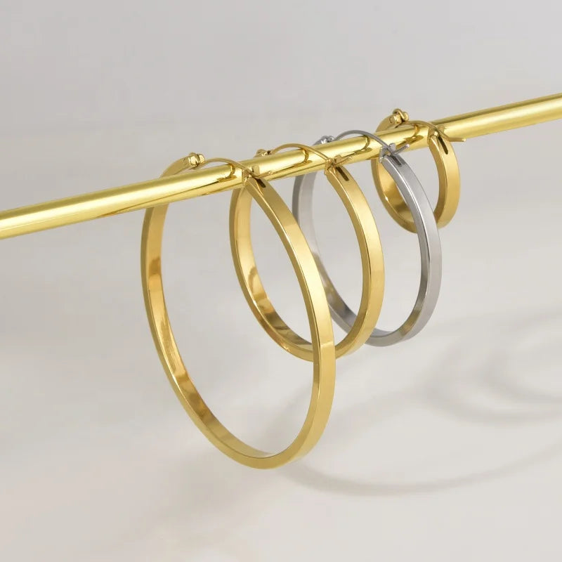 Pendientes De Acero Inoxidable Stainless Steel Gold Plated Jewelry Exaggerated Simple Big Large Circle Hoop Earrings