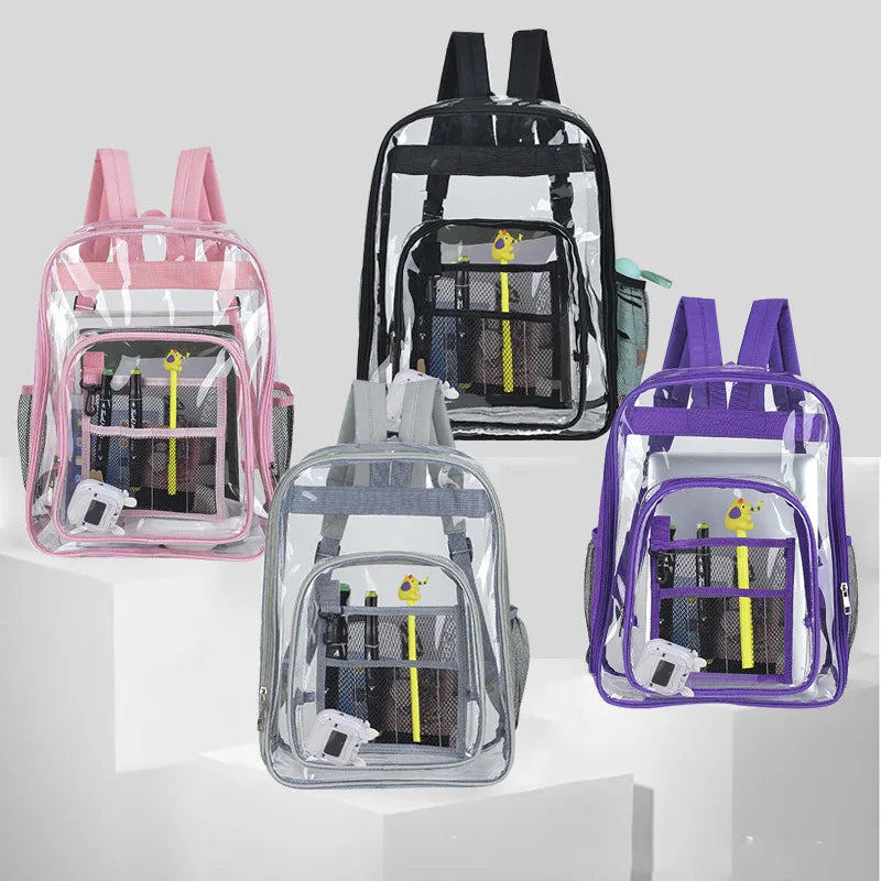 Wholesale Cheap Transparent PVC Backpack Waterproof Clear School Bag with Letter Pattern for Kids Women Outdoor Travel Backpack
