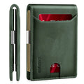 Real Leather Money Clip Front Pocket Card Holder Green Leather Card Holder With ID Window