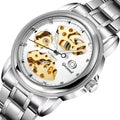 Gold Plated Business Circular Men's Watch Fashion Double Sided Hollow Stainless Steel Mechanical Watch