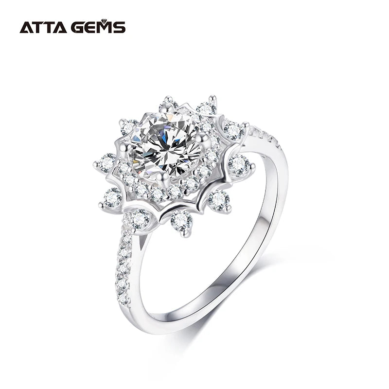 Attagems 1ct 6.5mm Round Cut D Color VVS Moissanite Lab Diamond Ring Snowflake Shape 925 Sterling Silver Ring Engagement Gift