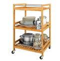 Wooden 3-tier Modern Kitchen & Living Room Serving Trolley Cupboard with Casters Wheels