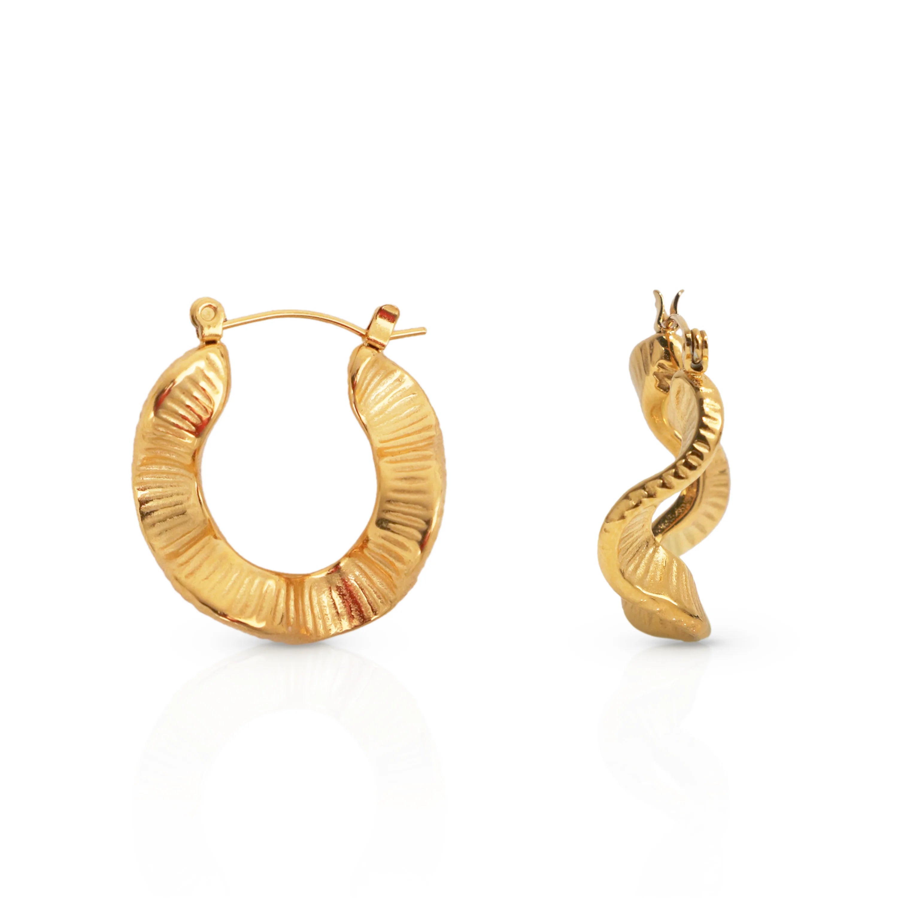 Chris April Fashion Jewelry 316L Stainless Steel 18k PVD Gold Plated Irregular C Shape Swaying Skirt Hoops Earring