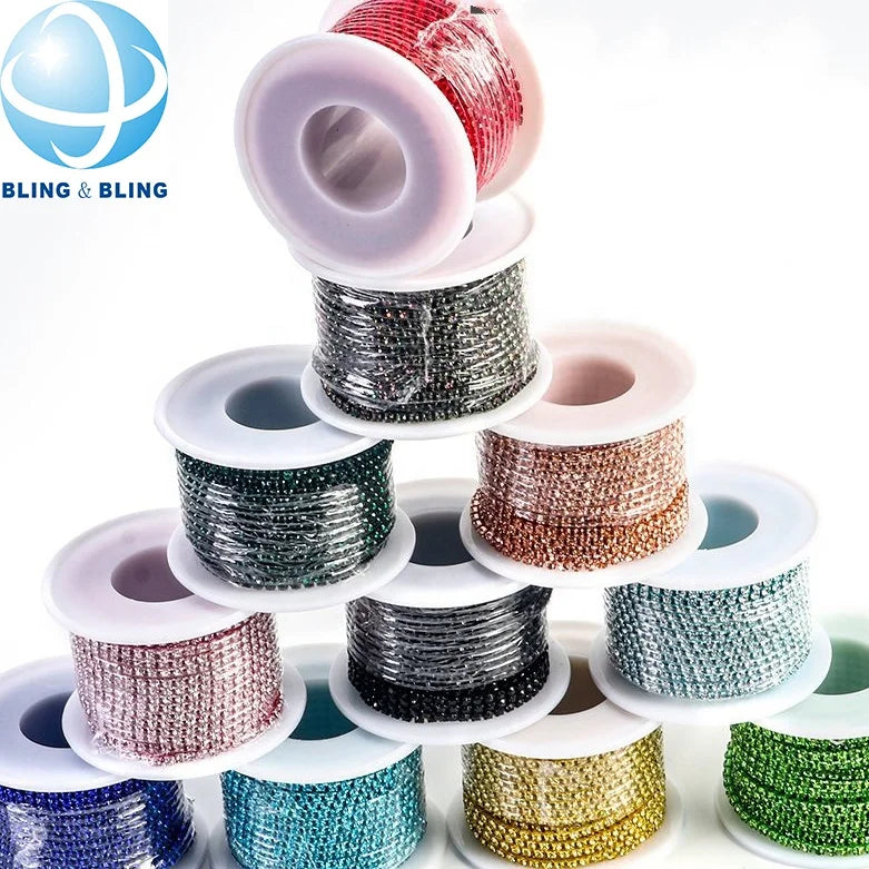 Customized Colors Crystal Cup Chain Trims Roll Plating Metal Alloy Rhinestone Trimming for Clothing Decoration Accessories