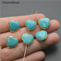Trendy Natural Green Blue Turquoise Heart Shape 15mm Gold Plating Loose Beads for Jewelry Necklace Bracelet Making