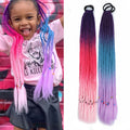 AliLeader 24-Inch Rainbow Ombre Box Braid Tail Synthetic Hair Band with Elastic for Kids Synthetic Ponytail Hair Accessories