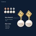 Real Solid 14K Yellow Gold Earring Studs Freshwater Pearl Drop Earrings Fashion Jewelry Gift Wedding Pure Gold Jewelry