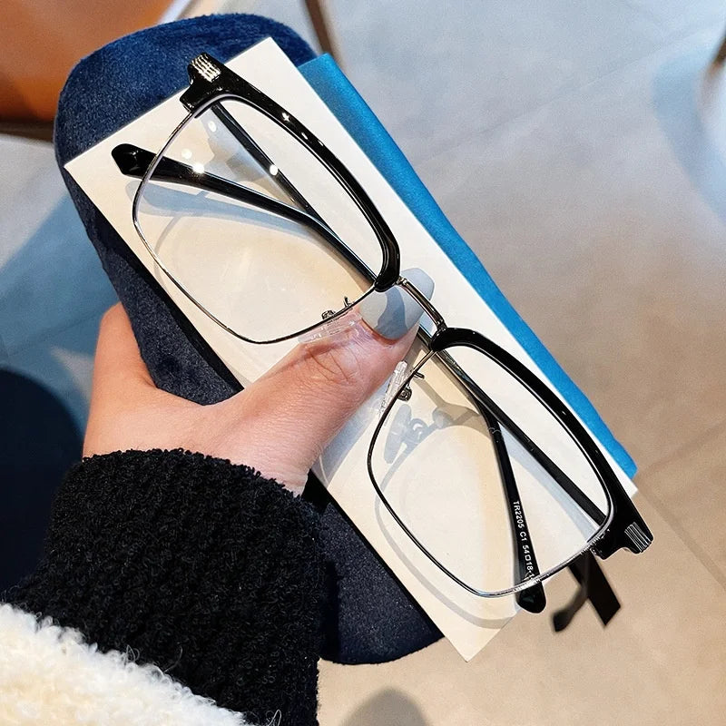 Jiuling Eyewear Customized Comfortable Resin Nose Pad Eye Glasses Men Rectangle Metal Frame Blue Light Blocking Eyeglasses