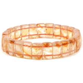 Gem Precious Diamond Cut Citrine Bangle Natural Healing Pink Rose Quartz Stone Rectangle Beads Stretch Bracelet