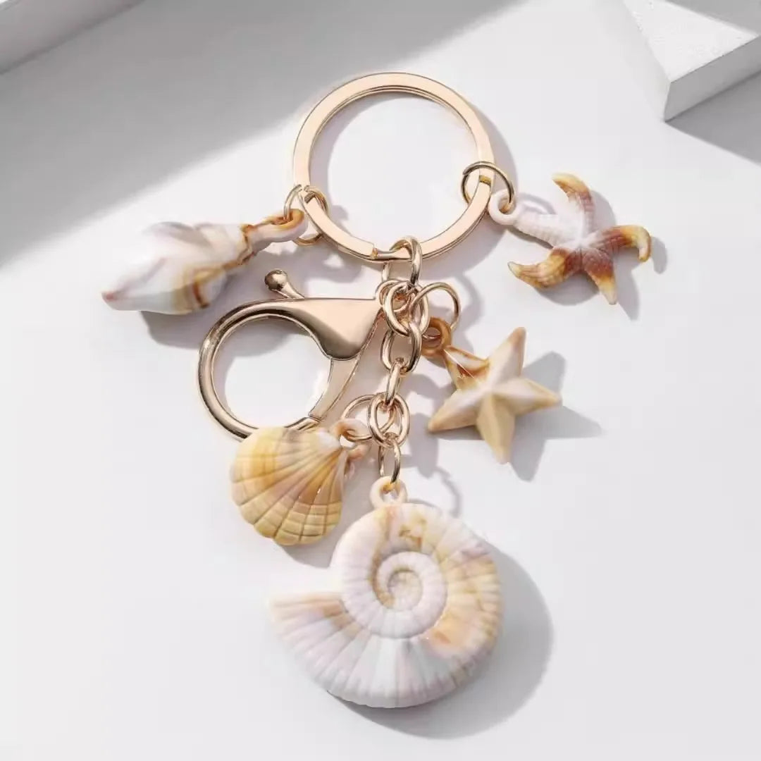 Personalize Hawaiian Holiday Ocean Style Acrylic Star Conch Shell Starfish Key Chains for Key Bag Car Pendant Decoration