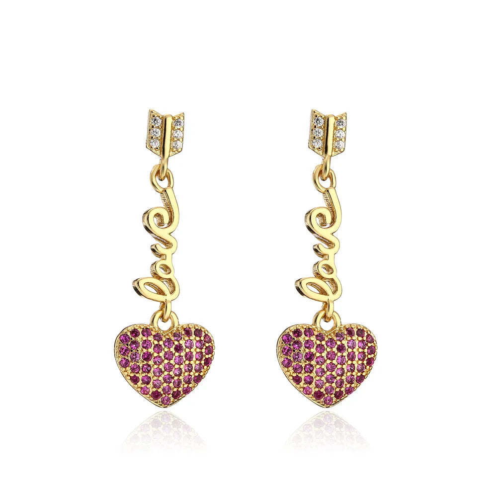 INS Valentine's Day LOVE Earring Trend Copper Plated 18K Gold Zircon Letter Earrings Jewelry for Women