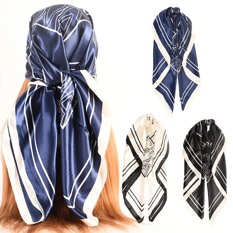 Wholesale Silk Fashion  Scarf Custom Printing logo Lady 90*90cm Large square Scarves Satin 100% Polyester Shawl Hijab