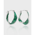 925 Sterling Silver Fashion Women Green Enamel Twist Hoop Earrings Jewelry Gifts