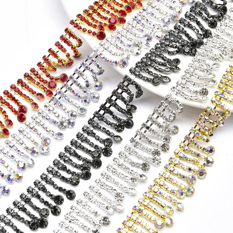 Wholesale Bling Rhinestone Tassel Chain Sewing Applique Crystal Fringe Trimming for Garment Decoration