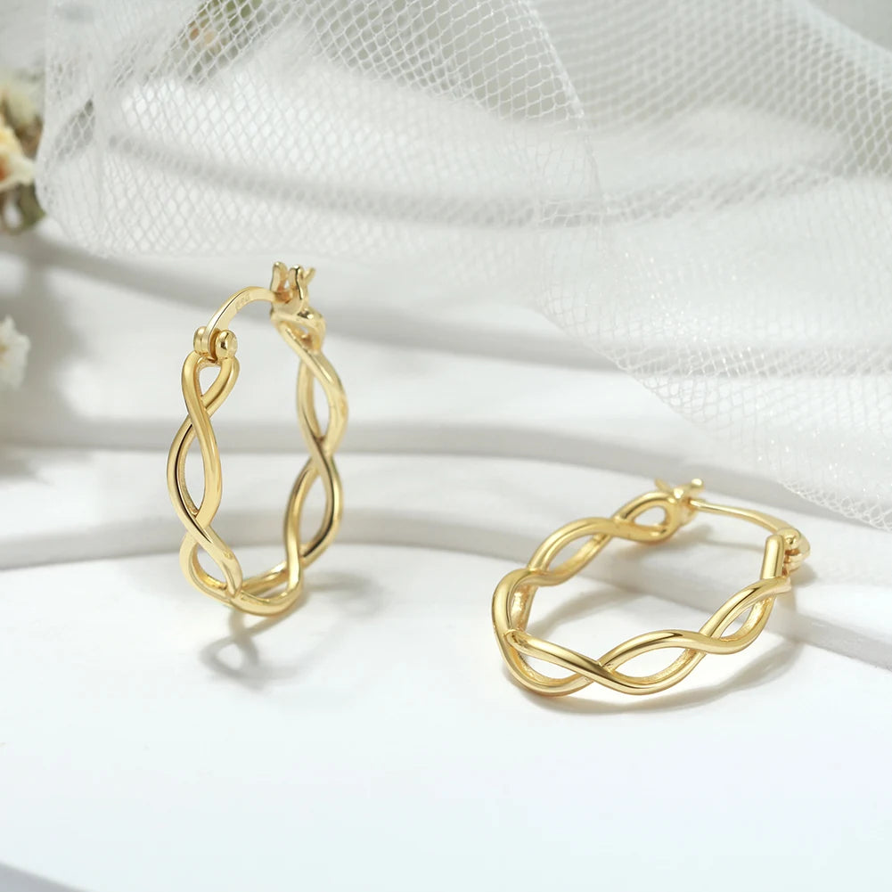 SE363 RINNTIN Hypoallergenic 14K Gold Plated Jewelry 925 Sterling Silver Twisted Hoop Earrings  Women Jewelry for Wedding