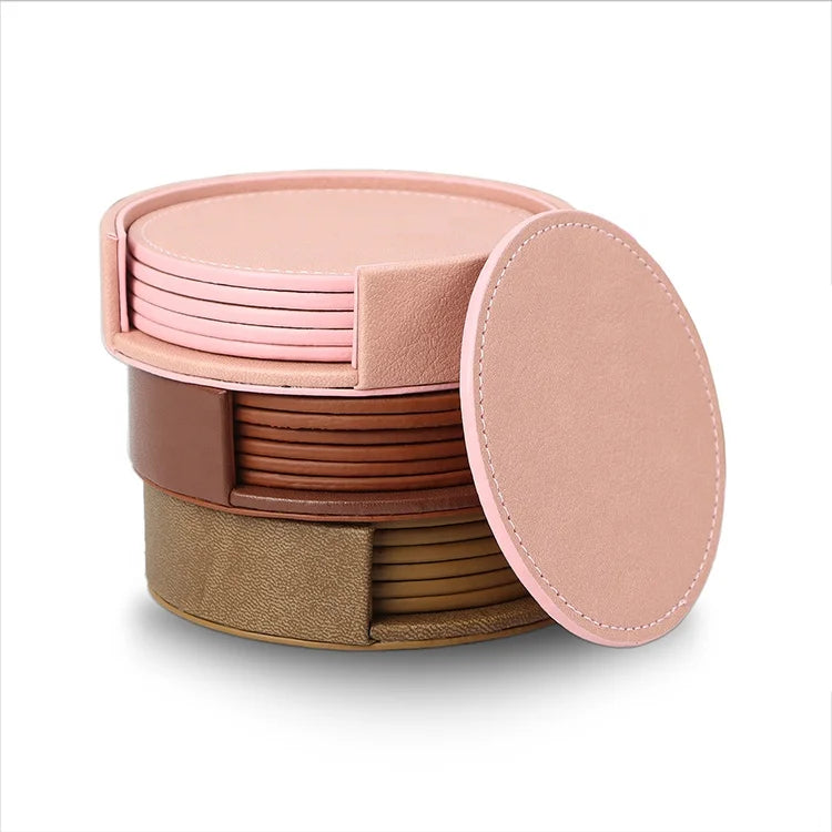 Hot Selling Coasters Set Custom Logo Personalized Pu Leather Cup Coaster for Drinks Coffee Beer