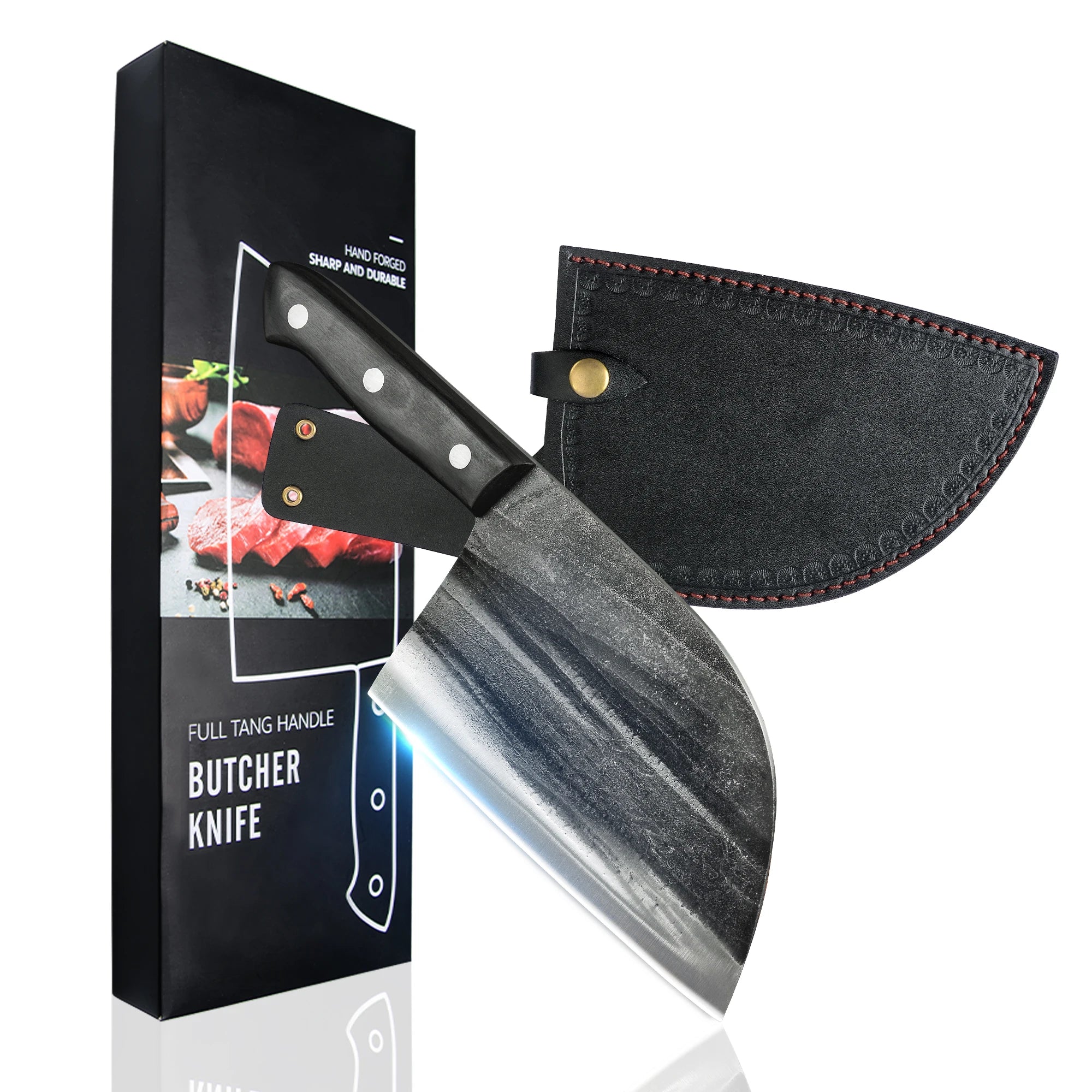 Professional Xyj 7 Inch Stainless Steel 5mm Thick Meat Cleaver Chopper Knives Forged in Fire Best Full Tang Knife Butcher Set