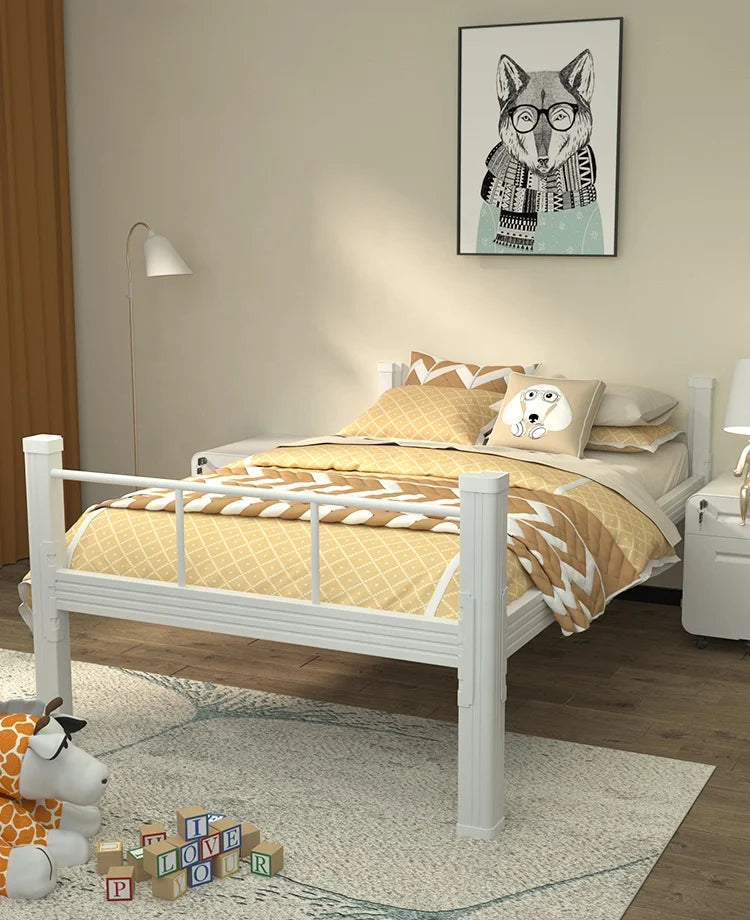 Modern Design Metal Slatted Flat Platform BedSingle Bed Frame Strong Iron and Wooden Features for Bedroom Hotel and School