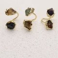 Handmade Gold Double Stone Ring Fluorite and Amethyst Citrine Irregular Design Open Adjustable Fashion Jewelry