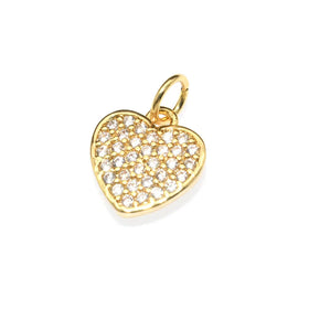 Anti Fading 18k Gold Plating 10x10mm White CZ Setting Heart Charms for Bracelet Necklace Making FIndings