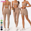 Janya Nude Solid Breathable Gym Fitness Sets High Support Sports Bra High Waist Leggings Workout Yoga 2 Piece Set for Women