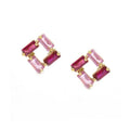 LOZRUNVE 925 Sterling Silver Fancy Pink Baguette Stud Earrings for Girls Women Jewelry