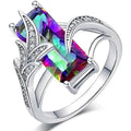 Huitan Big Dainty Rectangle Pure Green Gemstone Leaf Anillos Lady Girls Emerald Colorful Zircon Fashion Silver Women Rings