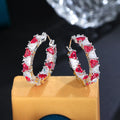 Top Sparkling Triangle Red Cubic Zirconia Crystal Paved Chic Double Sided Circle Round CZ Hoop Earrings for Women Jewelry