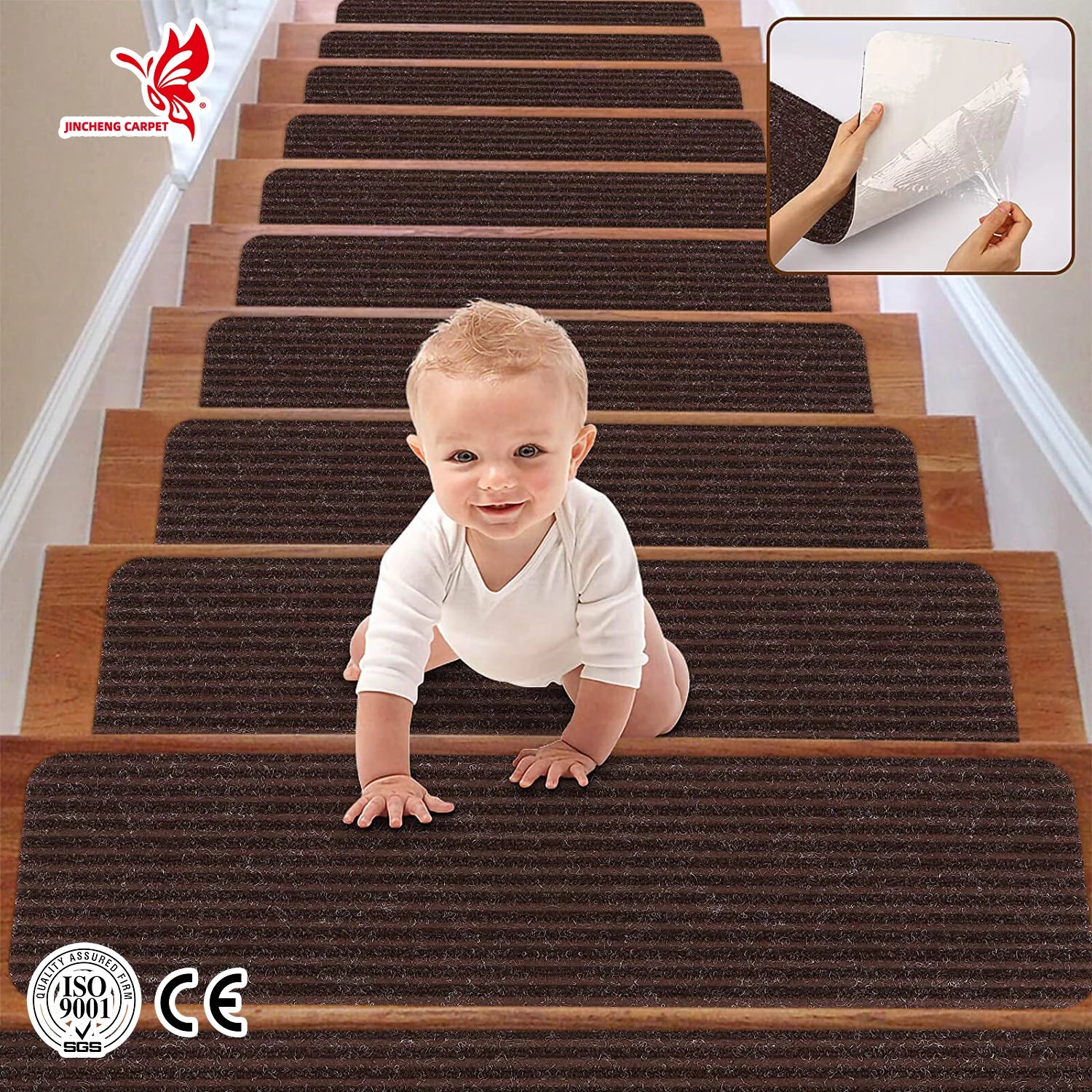 Non Slip Stair Tread Carpet Staircase Mats European Floral Self-Adhesive Backing for Children Living Room