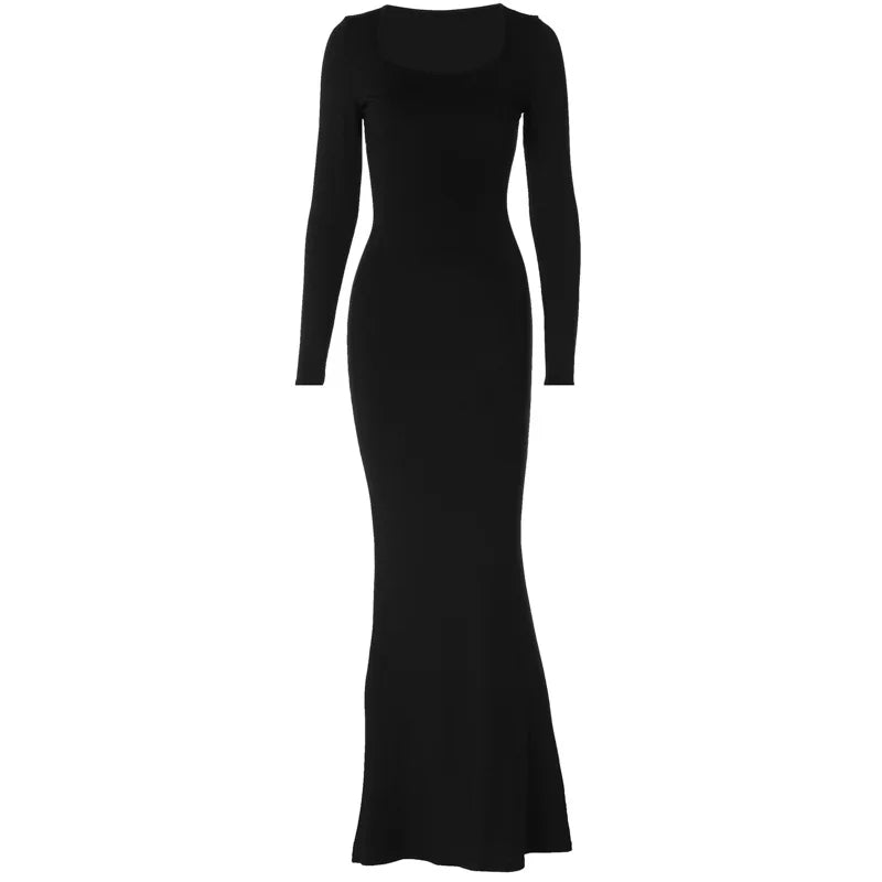 Fall New Fashion Slim-fit Backless Lace-up U-neck Long-sleeved Dress