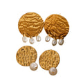 Fashion Women Glass Pearls 18k Gold Plated Stainless Steel Pearl Large Round Hammered Drop Earrings