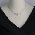 Non Tarnish Silver Hollow Out Butterfly Necklace Stainless Steel Disc Engrave Jewelry Paper Clip Tassels Long Chain Woman