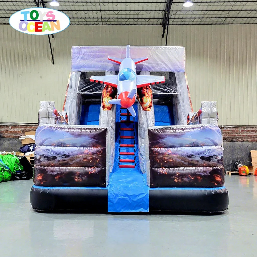 Customized Commercial Grade PVC Playground Airplane Themed Inflatable Double Slide Dry Slide for Sale