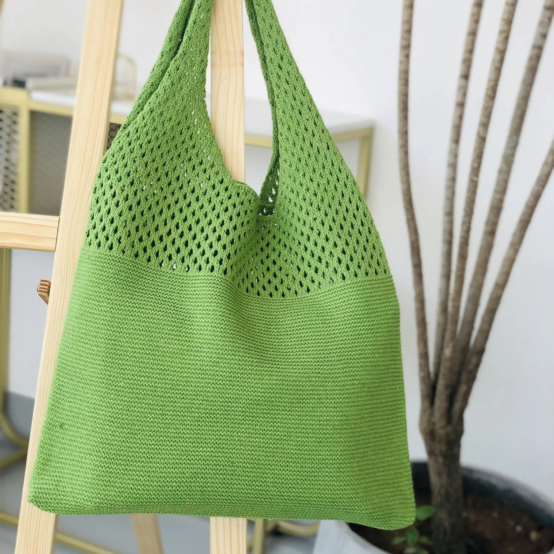 Wholesale Women's Vintage Knitted Hollow Casual Knit Big Hand Bags Ladies Solid Color Tote Shoulder Bags