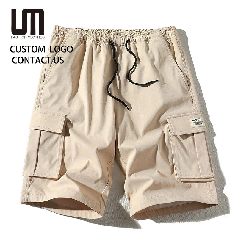 2025 New Mens Cargo Shorts Summer Casual Drawstring Waist Multi Pocket Shorts Loose Fit Outdoor Sports